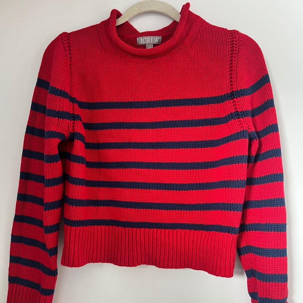 J Crew Cotton striped roll-neck sweater